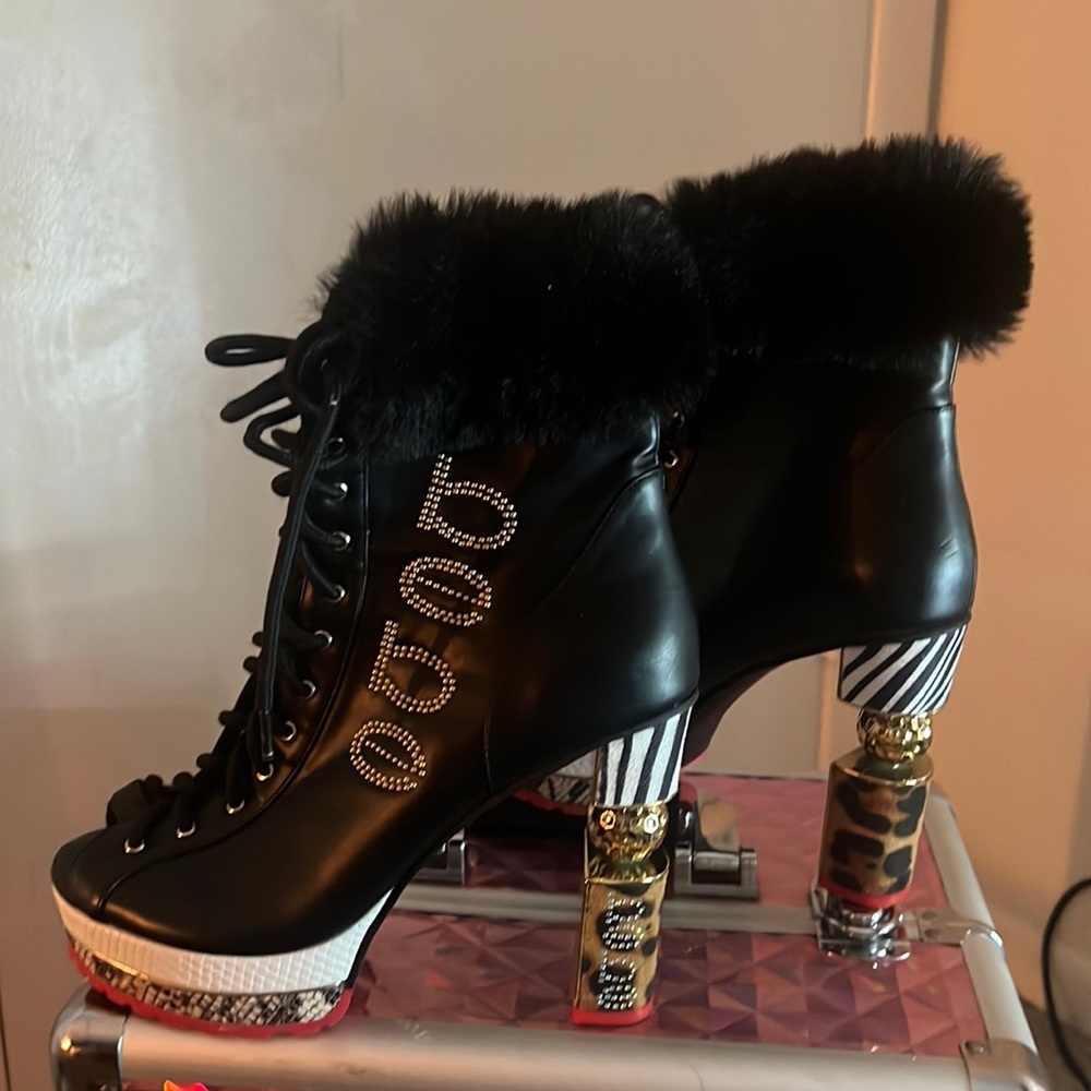 Black BEBE open-toed ankle boots